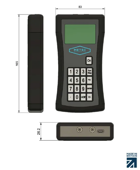 Dimensioned drawing of the Seztec Ultra ProLite portable flow meter