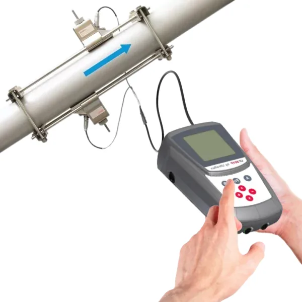 Rental clamp-on transducer rail on a large-bore pipe
